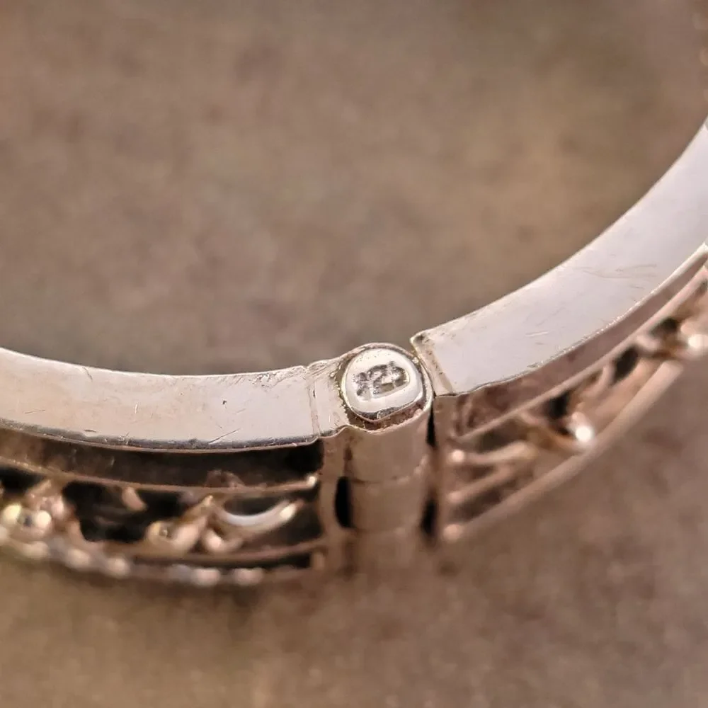 Sterling Vintage Wide Openwork Flower Hinge Bangle Bracelet